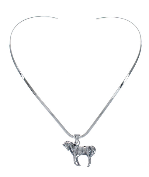 Navajo Sterling Silver Collar Necklace And Horse Pendant XS10043